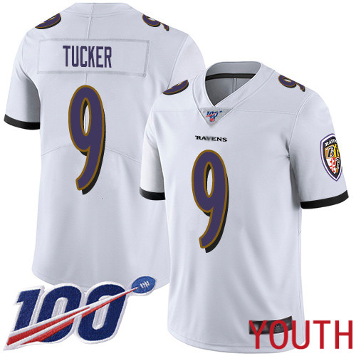 Baltimore Ravens Limited White Youth Justin Tucker Road Jersey NFL Football 9 100th Season Vapor Untouchable